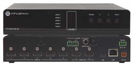 Atlona AT-UHD-SW-52 - HDMI-Switcher 5x2 analog/digital Audio - 2xHDMI-Out