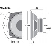MONACOR SPM-205/4 Hi-Fi-Tiefmitteltöner, 70 W, 4 O