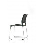 PK MEETING CHAIR schwarz geschlossen stapelbar rezykliertes PET Gestell 13mm Stahl verchromt